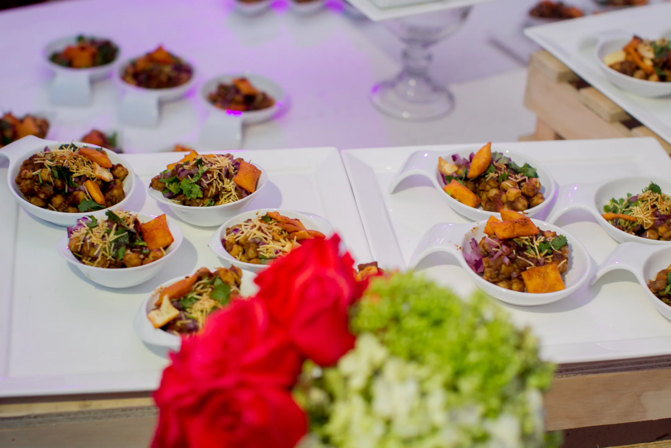 Individual chaat dishes presented for service