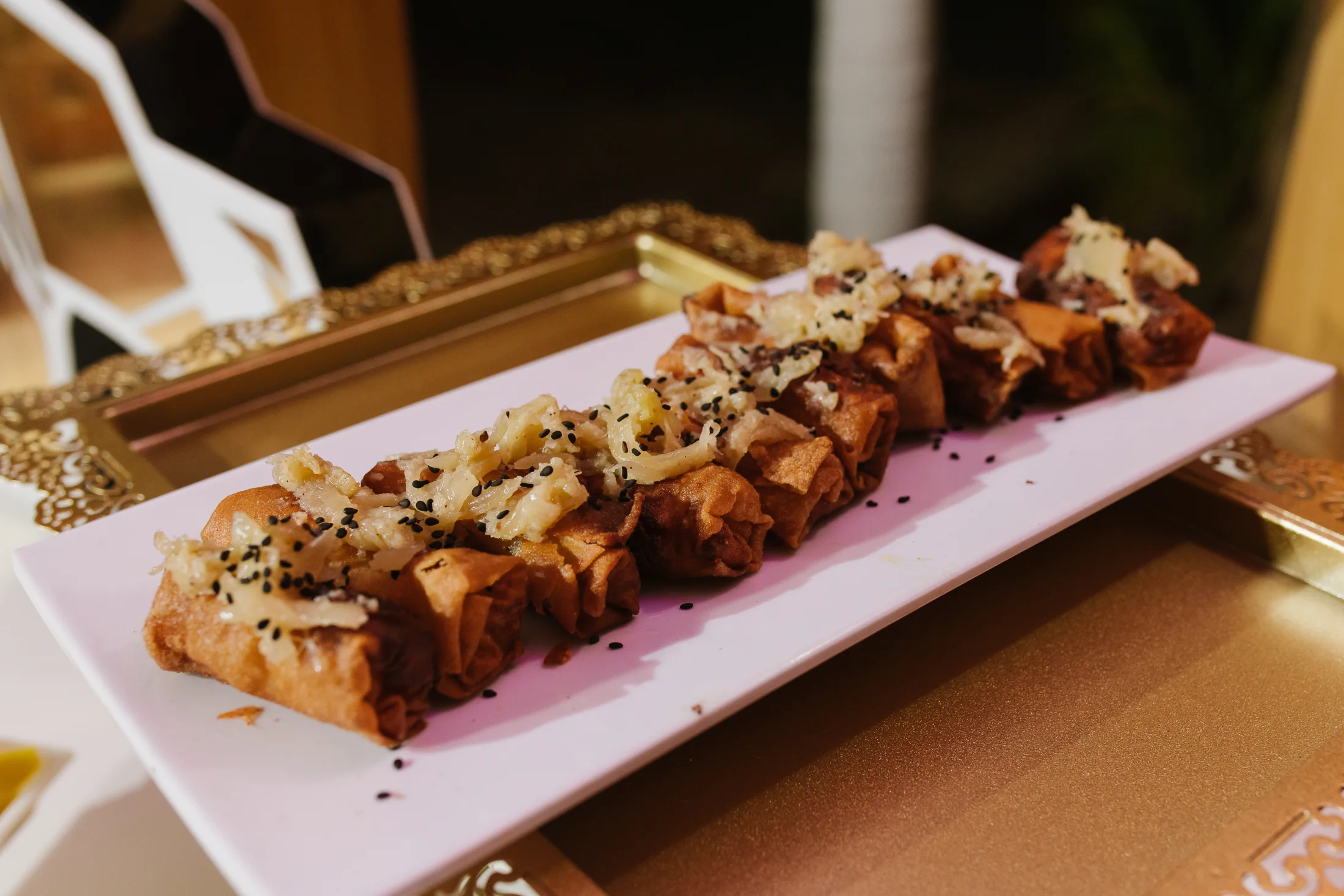 Crispy Indian appetizers with savory toppings
