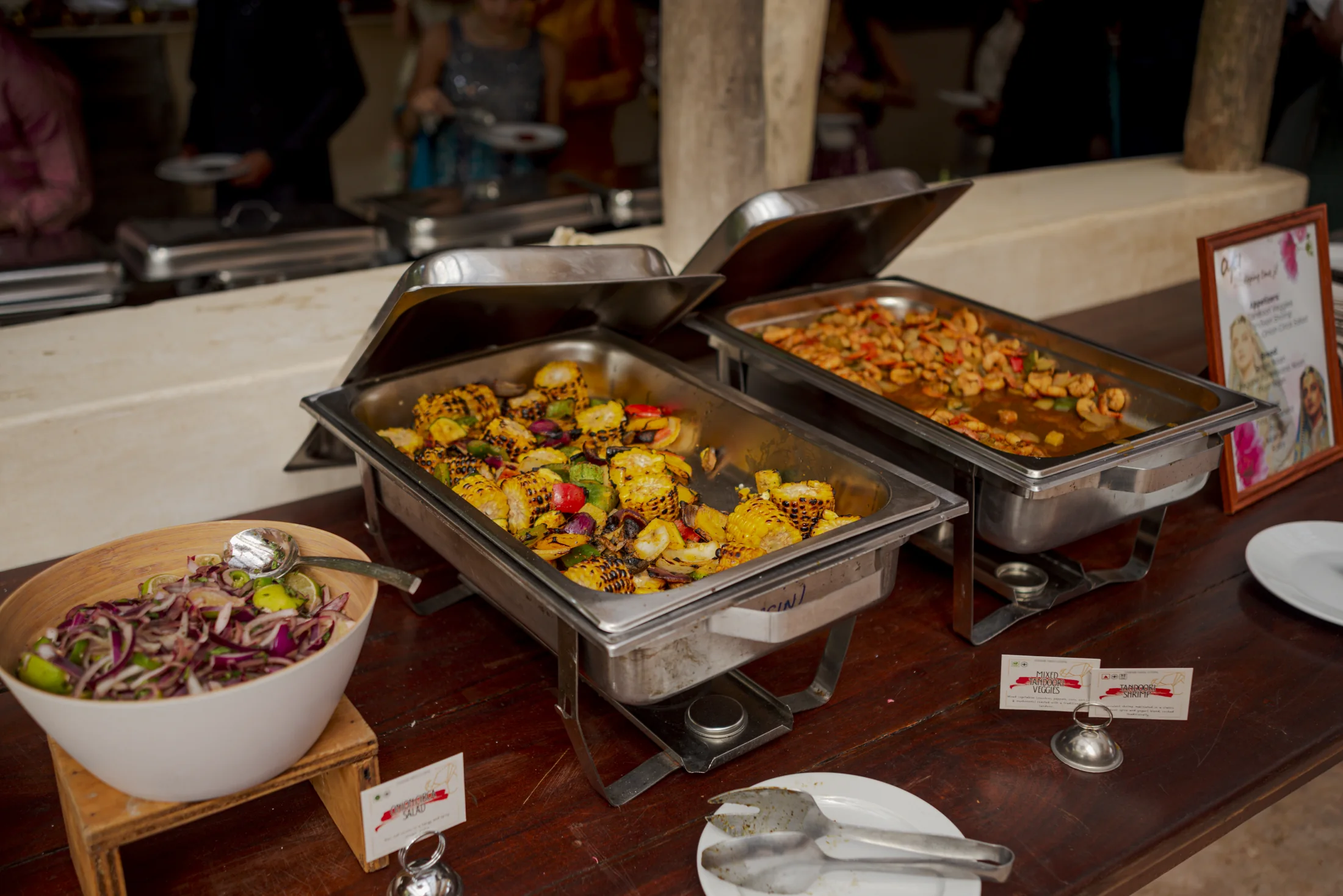 Tandoor buffet with grilled vegetables and Indian dishes