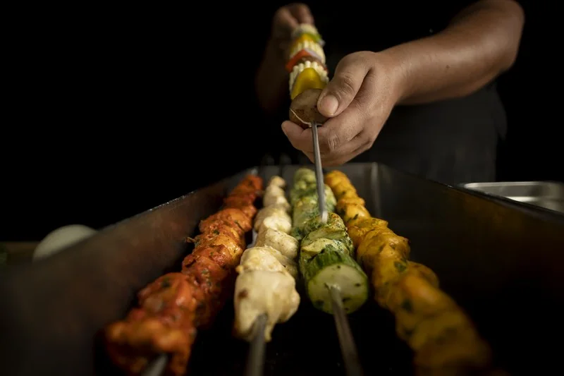 Assorted tikka skewers ready for the tandoor