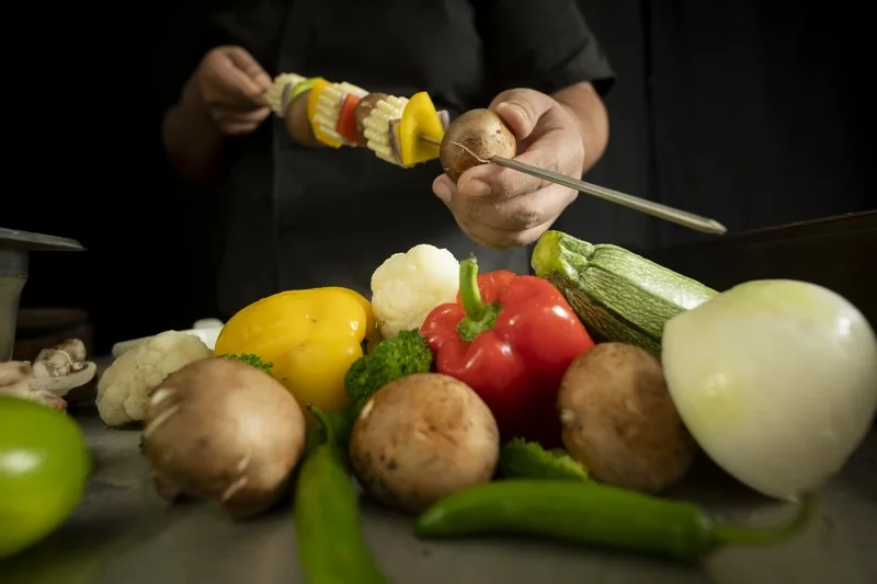 Fresh vegetables prepared for tandoor skewers
