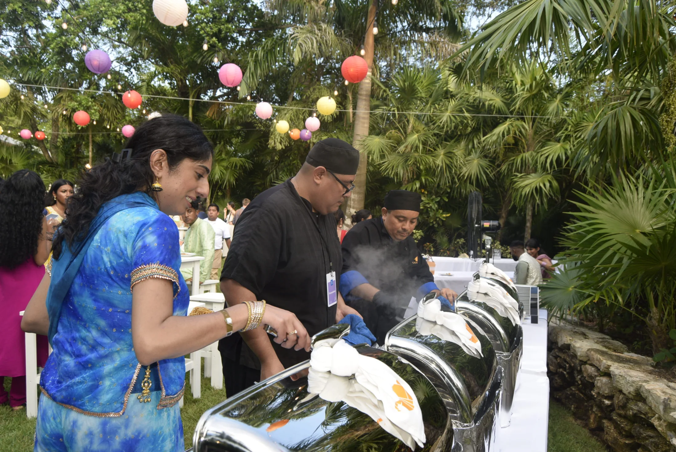 Outdoor buffet service in action