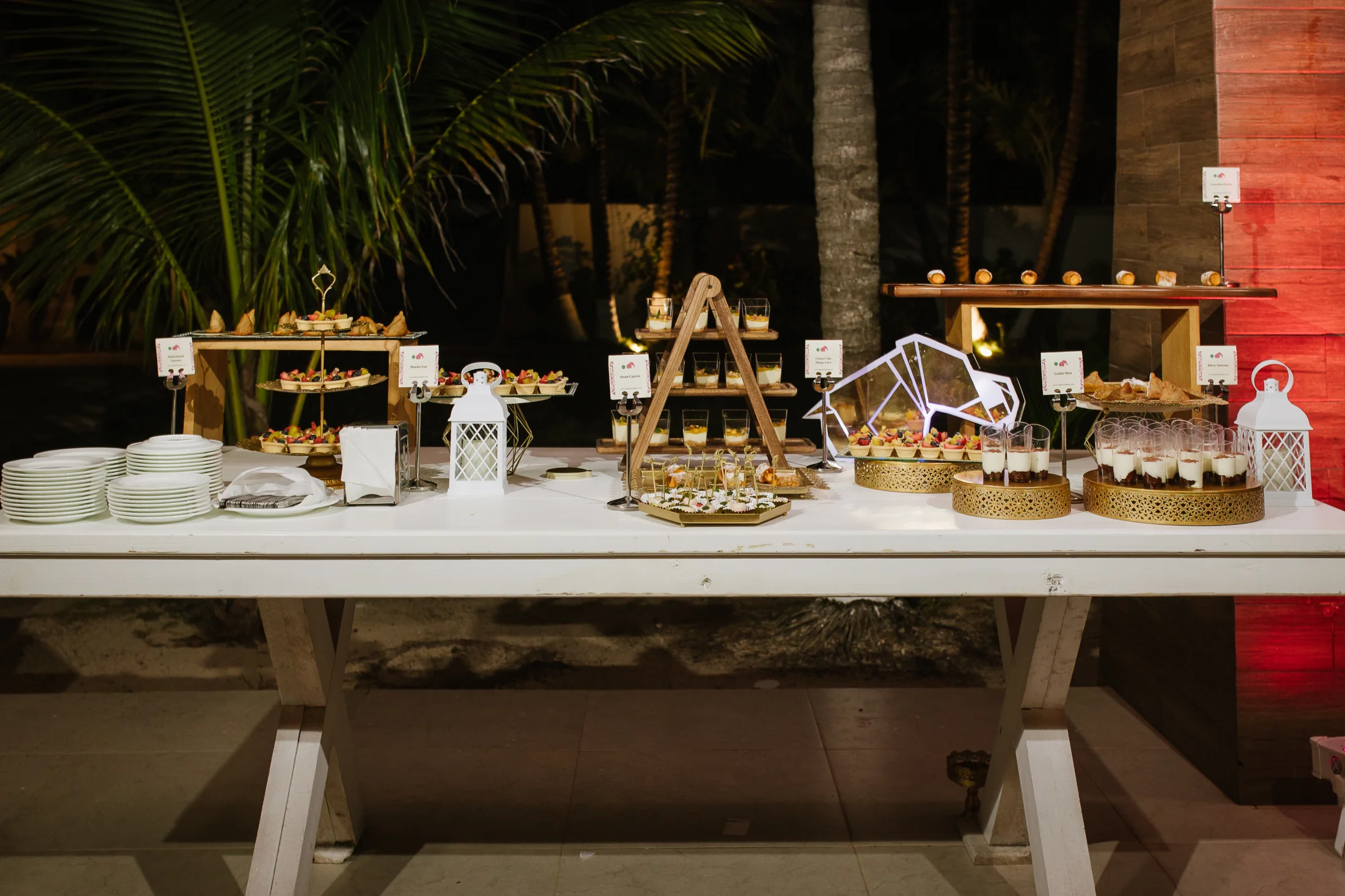 Indian dessert station prepared for evening service